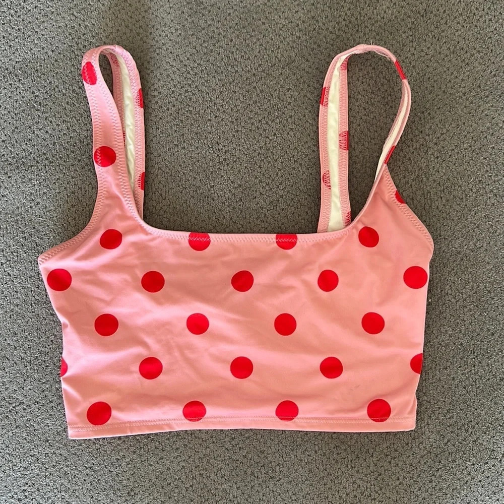 SOLID & STRIPED Pink and Red Polka Dot Swim Top